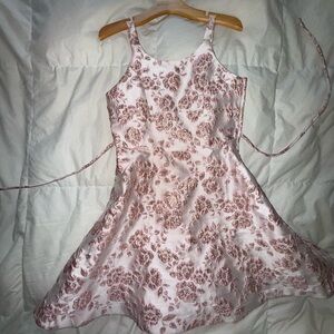 Girls Floral Pink Satin Dress
